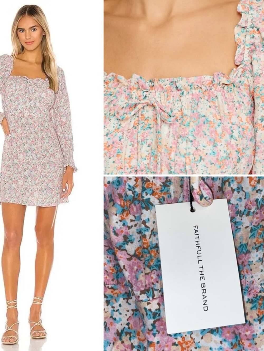 New Faithfull The Brand $169 Ira Mini Dress Vionette Floral Print Womens L US 8